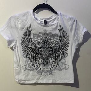White Graphic Crop Top